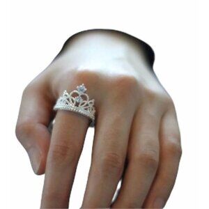 Princess 925 Silver Plated Band Zircon Crown Ring Size 7 Fashion Jewelry